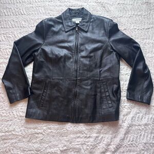 Vintage 90s Modern Essentials Genuine Leather Zip-Up coat XL contrast stitching